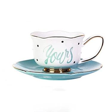 Imagem de Conjunto de pires de xícara de chá da tarde dourado xícara de café, bule de chá, jarro de leite, conjunto de pote de açúcar, bandeja de chá, presente de dama de honra (cor: azul, tamanho: tamanho