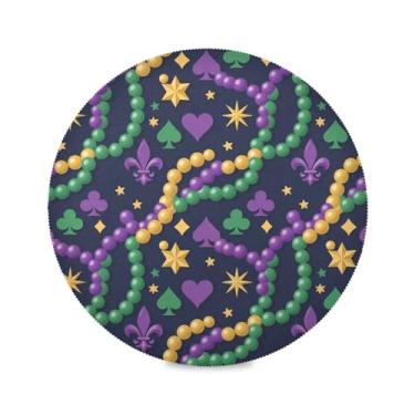 Imagem de Wassud Jogo americano Mardi Gras brilhantes com contas redondas para cozinha e jantar, tapetes laváveis e resistentes ao calor, decoração de mesa 39 cm