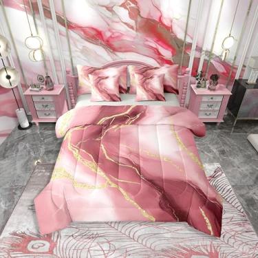 Imagem de Erosebridal Jogo de cama solteiro de mármore bordô, textura gradiente, marmorizado, 7 peças, moderno, aquarela, estética, dourado, abstrato, metálico, lençol com elástico