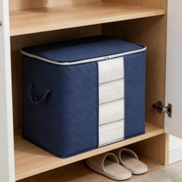 Imagem de Sacos de armazenamento de tecido não tecido, organizadores de armário para roupas e cobertores com design de economia de espaço (azul marinho)