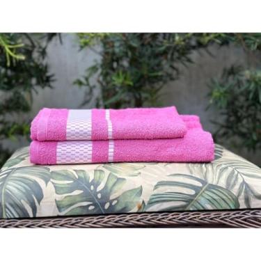 Imagem de Kit 2 Toalhas Banho e Rosto Grandes 100% Algodão Macias Absorventes Secagem Rápida para Uso Diário (ROSA)