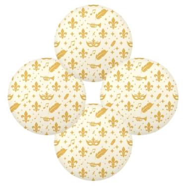 Imagem de Wassud Jogo americano conjunto de 4 tapetes de mesa redondos amarelos carnaval para cozinha e jantar tapetes laváveis resistentes ao calor decoração de mesa 39 cm