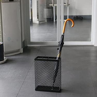 Imagem de 5sssallefaa Suporte de guarda-chuva retangular para guarda-chuva, suporte retangular com bandeja coletora e 2 ganchos, porta de varanda, corredor, corredor, guarda-chuva, suporte decorativo, suporte