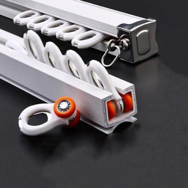 Imagem de Trilha única de liga de alumínio ultrafina, trilho de teto para cortinas, 1 m, 2 m, 4 m, 5 m, 6 m, varões de cortina divisores de sala para forma L/U (cor: branco, tamanho: 600 cm (4 * 150 cm))