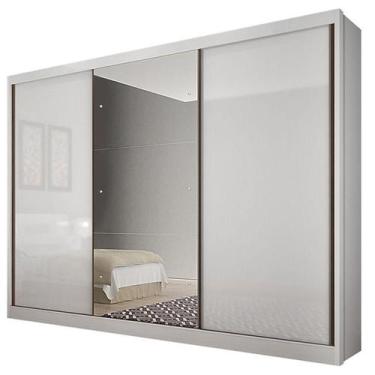 Imagem de Guarda Roupa Casal Duna 3 Portas 8 Gavetas Neve com Espelho  Novo Hori