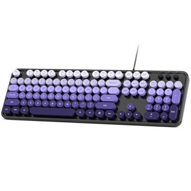 Imagem de SQMD Teclado de computador com fio, teclado colorido de tamanho completo com teclas redondas flutuantes, teclados de máquina de escrever para laptop, escritório, PC, desktop, Windows - preto e roxo