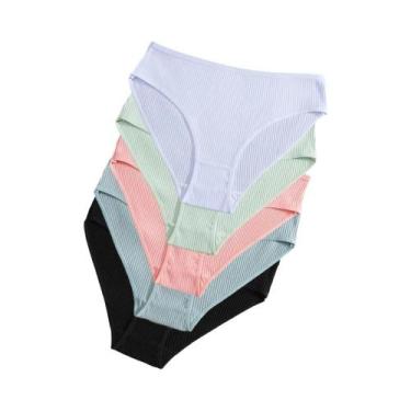 Imagem de Calcinhas De Algodão Listradas De Cintura Baixa Para Mulheres 5PCS Lin