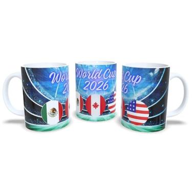Imagem de Caneca Exclusiva Copa do Mundo 2026, Edição de Colecionador, Design Estádio, Bandeiras EUA México Canadá, Tema Futebol
