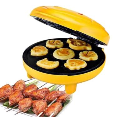 Imagem de Mini máquina de waffle, máquina de fazer panquecas com 7 moldes de panqueca de animais diferentes, pequeno ferro para fazer waffles, excelente para crianças e adultos