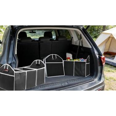 Imagem de Organizador de porta-malas de carro, organizador de armazenamento dobrável com 3 compartimentos, caixa de armazenamento de grande capacidade, bolsa portátil para porta-malas, organizador de