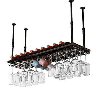 Imagem de Suporte para copo de vinho para pendurar no teto bar cozinha | Suporte de garrafa de vinho de metal montado na parede Taças de champanhe Suportes para copos de vinho Prateleira de armazenamento de