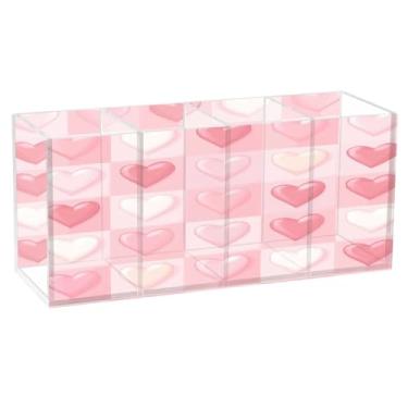 Imagem de Burbuja Porta-canetas de acrílico xadrez coração dos namorados, 4 compartimentos, suporte de lápis transparente para pincéis de maquiagem, acessórios de mesa de escritório em casa