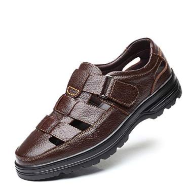 Imagem de UIKGITP Sandálias masculinas casuais de trabalho e negócios masculinas verão respirável couro sintético caminhada escritório oxfords masculino coquetel festa vestido formal sapatos formais, Marrom, 44
