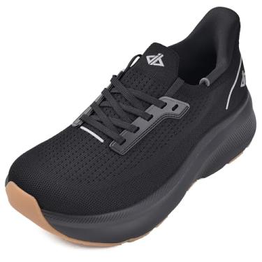 Imagem de JACKSHIBO Tênis feminino de corrida de estrada com bico largo, suporte de espuma viscoelástica sem gota, tênis de caminhada atlético, plataforma, grosso, V2660w-preto, 7.5 Wide