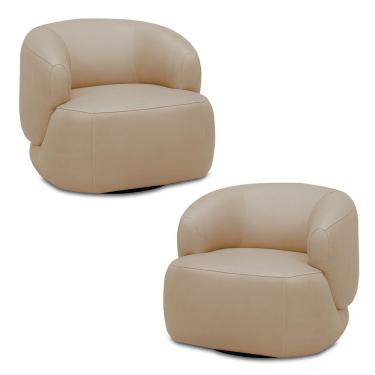 Imagem de Kit 2 Poltronas Decorativas Verona Sala de Estar Base Giratória em Aço Couro Nude G88 - Gran Belo