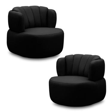 Imagem de Kit 2 Poltronas Decorativas Mariele Sala de Estar Base Giratória em Aço Couro Preto G88 - Gran Belo