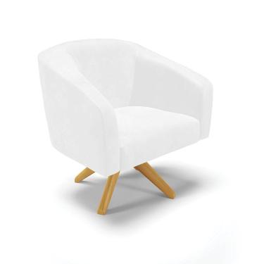 Imagem de Poltrona Giratória Stella Corano Branco Base Madeira Ma30