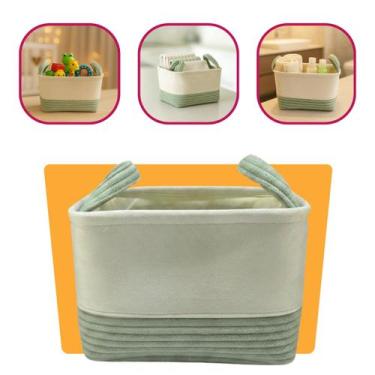 Imagem de Cesto Organizador Veludo Luxo Multiuso Moderno E Sofisticado Verde E B