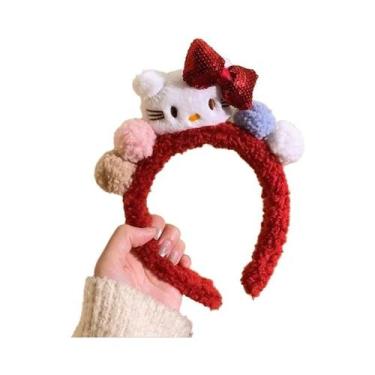Imagem de Faixa De Cabelo De Pelúcia Hello Kitty Vermelha, Acessório De Cabelo F