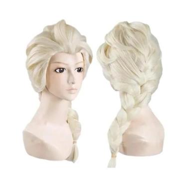 Imagem de Peruca Trançada Loira E Castanha Da Princesa Elsa Anna Para Cosplay De