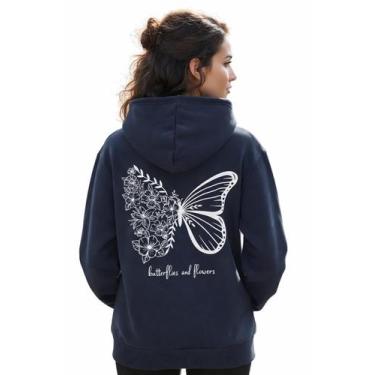 Imagem de Moletom Borboleta Unissex Canguru com Capuz e Bolso  Blusa de Frio Tec