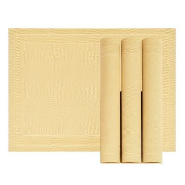 Imagem de Jogo 4 Lugar Americano Retangular Mesa Pvc Dourado Executivo 30x45cm Em Casa Tem