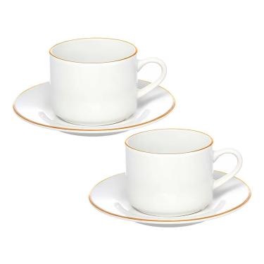 Imagem de Jogo 2 Xícara De Chá Porcelana Borda Dourada Com Pires Café Royal Premium 200ml Haüskraft