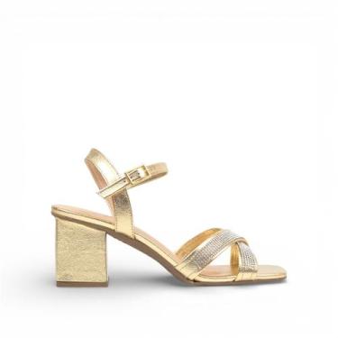 Imagem de Sandália Salto Bloco Metalizada - Divina, Champagne, 36
