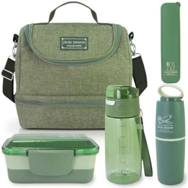 Imagem de Kit Bolsa Térmica Lancheira Marmita 2 Divisórias Garrafa Squeeze Água 