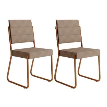 Imagem de Cadeira de Cozinha 1736 Aço Kit 2 Uni Cobre/Linho Areia - Carraro