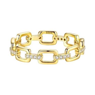 Imagem de Anel Feminino De Prata 925 Dourado Com Zircônia Estrela E Lua, Joia De