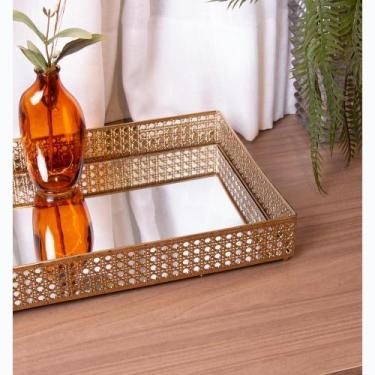 Imagem de Bandeja Espelho Versalhes Wolff 38cm x 24cm Dourada Metal
