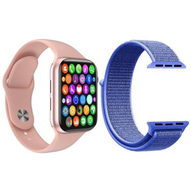 Imagem de Kit Smartwatch Iwo8 Lite Plus Rosa + Pulseira Nylon Azul