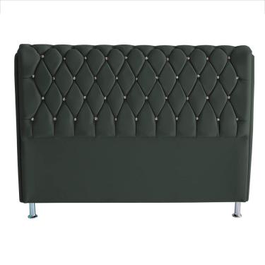 Imagem de Cabeceira para Cama Box Jully Casal Suede Capitonê Botão Strass 140x126x26 cm Grafite D...