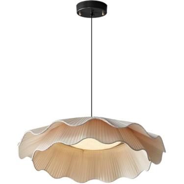 Imagem de Lâmpadas de lustre de teto de quarto creme francês, LED 48W 3000K/4000K/6000K Luzes pendentes de escurecimento, luminária de tecido artesanal que pendura luz para a ilha de cozinha de restau
