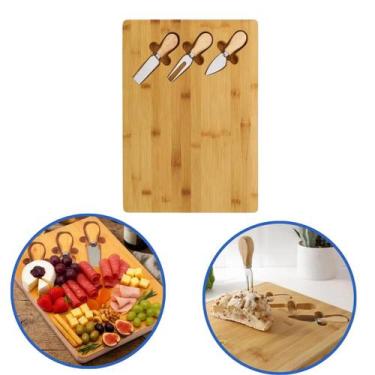 Imagem de Kit Tábua de Queijos e Frios para Servir em Bambu com Facas - CASAVITA