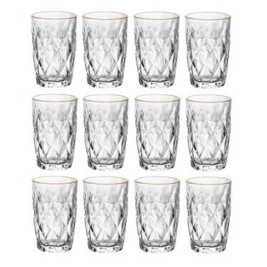 Imagem de Jogo 12 Copos Altos Diamante Vidro 350ml Cerveja Suco Bar - Lyor
