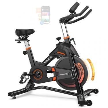 Imagem de Bicicleta Ergométrica Magnética YOSUDA Pro Preta e Laranja com Bluetooth, Volante 22,7 kg, 100 Níveis de Resistência – Modelo L-007C