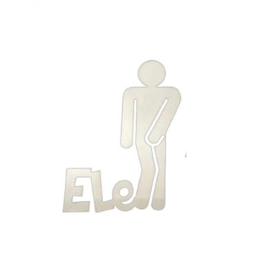 Imagem de Plaquinha para Banheiro Ele 3mm Branco Sinalização Masculina em MDF com Fita Dupla Face Trovarelli Móveis