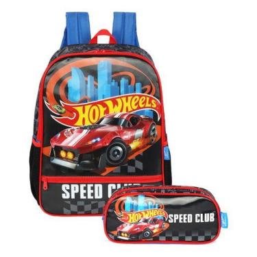 Imagem de Kit Mochila Hot Wheels Original Meninos Escolar Estojo Costa