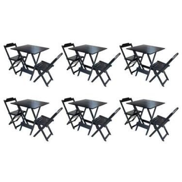 Imagem de Kit 6 Conjuntos De Mesa Dobravel Com 2 Cadeiras De Madeira 70x70 Ideal