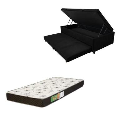 Imagem de Cama Box Baú Solteiro com Auxiliar Bicama Colchão Solteiro Espuma D20 