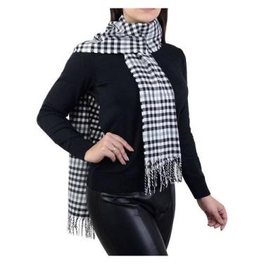 Imagem de Cachecol Feminino Roubijoux Quadriculado Preto e Branco - Geral