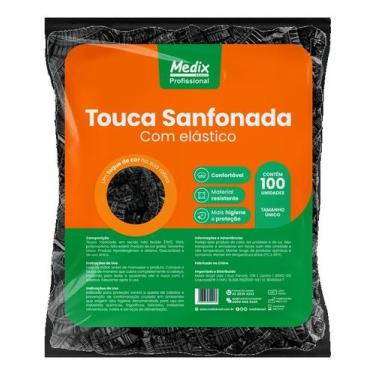 Imagem de Touca Descartável Sanfonada com Elástico Preta - Medix - 100 Unidades