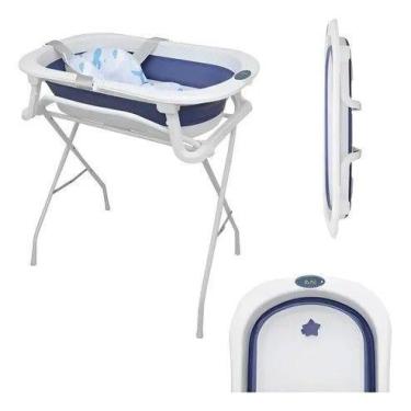 Imagem de Banheira dobravel premium baby bubbly com almofada de banho, AZUL