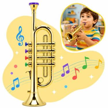 Imagem de Trompete Infantil Instrumento Musical Brinquedo Teclas Coloridas Notas
