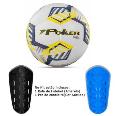Imagem de Bola Poker Futebol Training 32 Gomos Prisma + Caneleira, Unico, Branco