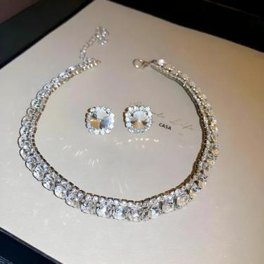 Imagem de Conjunto De Colar E Brincos De Cristal Verde Com Strass Para Mulheres,