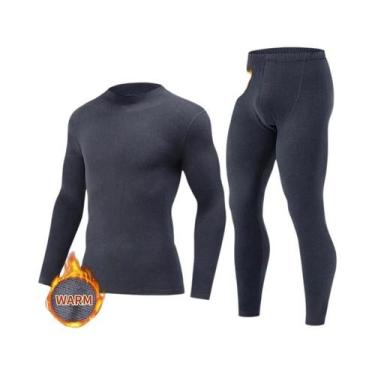 Imagem de Roupa Térmica Masculina 2/4 Peças Cor Sólida Outono Inverno Confortáve