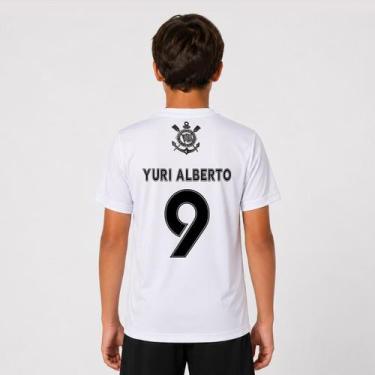 Imagem de Camisa Corinthians Escudo Black Juvenil Branca Yuri Alberto 9 - Coimbr